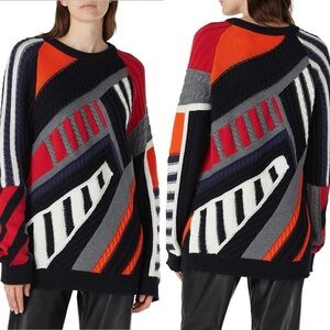 KOCHE PATCHWORK TEXTURED OVERSIZED COTTON CASHMERE SWEATER SIZE SMALL